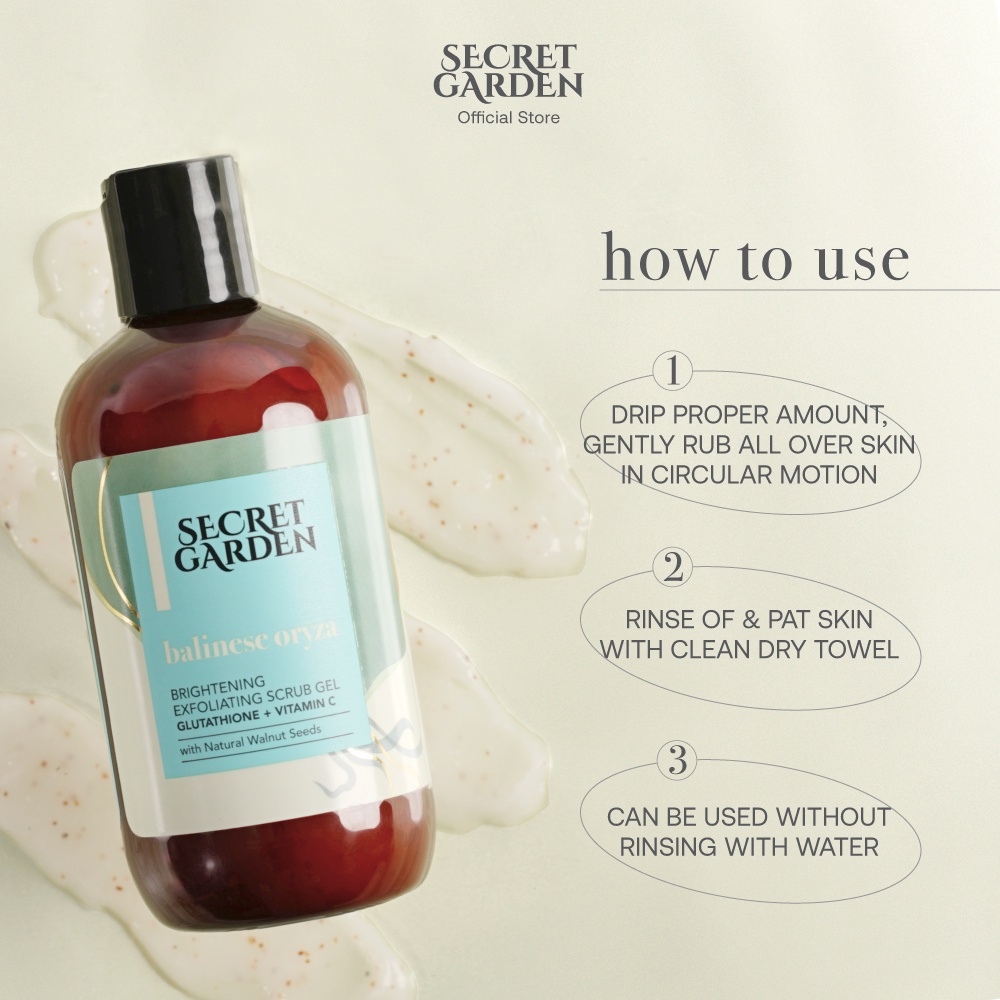 Secret Garden Exfoliating Scrub Gel 250ML Frangipani Oryza Rose Greentea / Perawatan Tubuh Melembabkan Mencerahkan Menghidrasi Natural Nourishing Brigtening Whitening Anti Aging