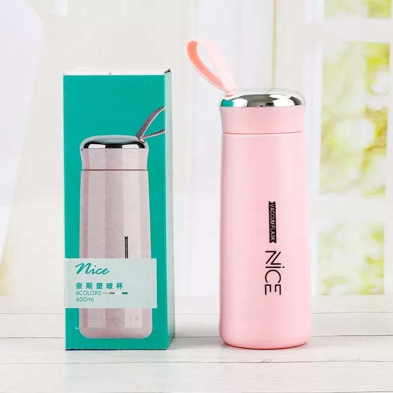 BOTOL MINUM NICE IMPORT 400ML / BOTOL KACA BENING THERMOS NICE COLORFUL - XZP04