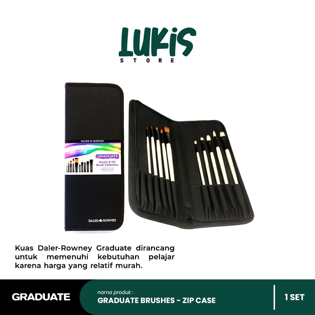 

Kuas Cat Akrilik / Minyak GRADUATE Brushes Acrylic & Oil SET | Zip Case | 10 pcs | Long Handle