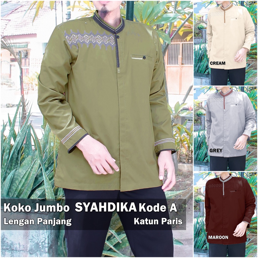 Baju Koko [JUMBO] kode A EXCLUSIVE SYAHDIKA Pria Dewasa Lengan Panjang Bordir ASLI Katun Kualitas Premium