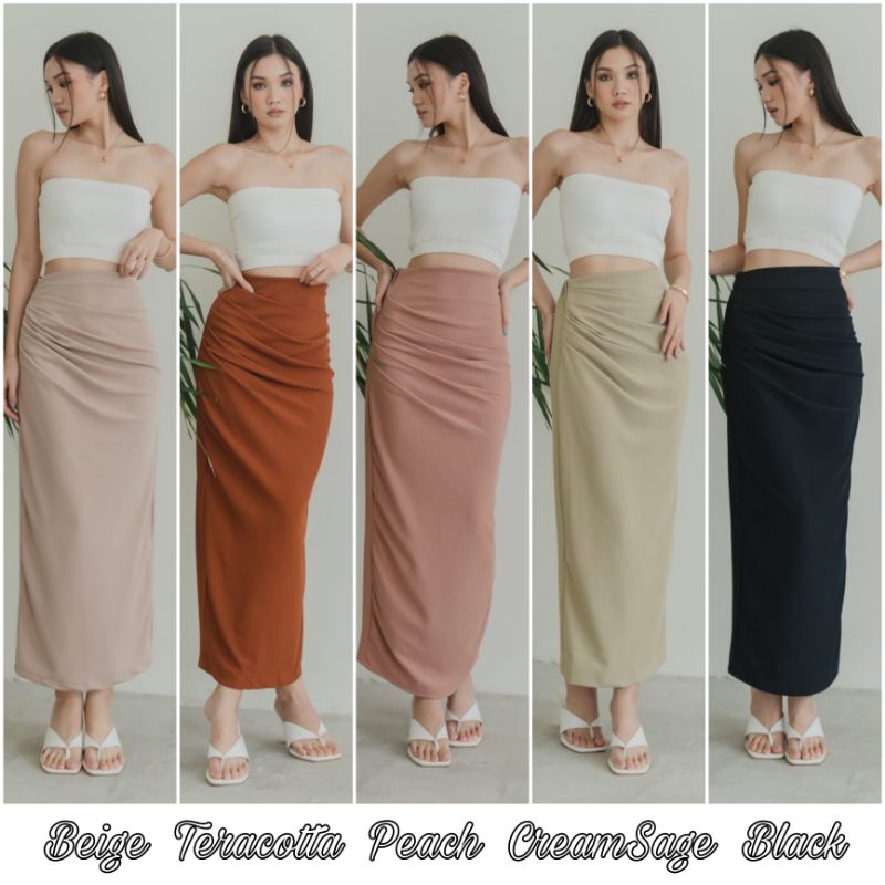 ❣️ SPECIAL PRICE ♡ PREMIUM ♡ ORIGINAL ! LONG MAXI FREYA FRONT PLEATED TEXTURED BACK SLIT SKIRT ( HIJAB FRIENDLY )