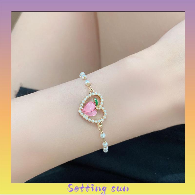 Gelang Hati Persik Simulasi Persik Manis Musim Panas Berlapis Emas Sweet TN