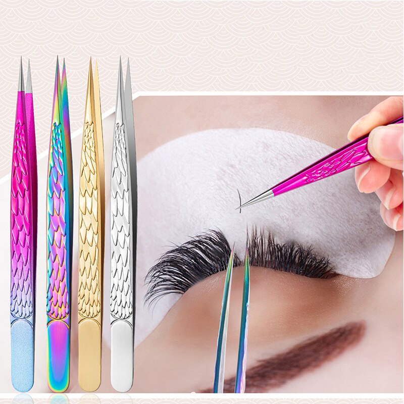 1pcs Penjepit Bulu Mata Klip Ekstensi Stainless Steel Anti-Statis Superhard Pinset Presisi Tinggi Dengan Tip Fiber Alat Makeup