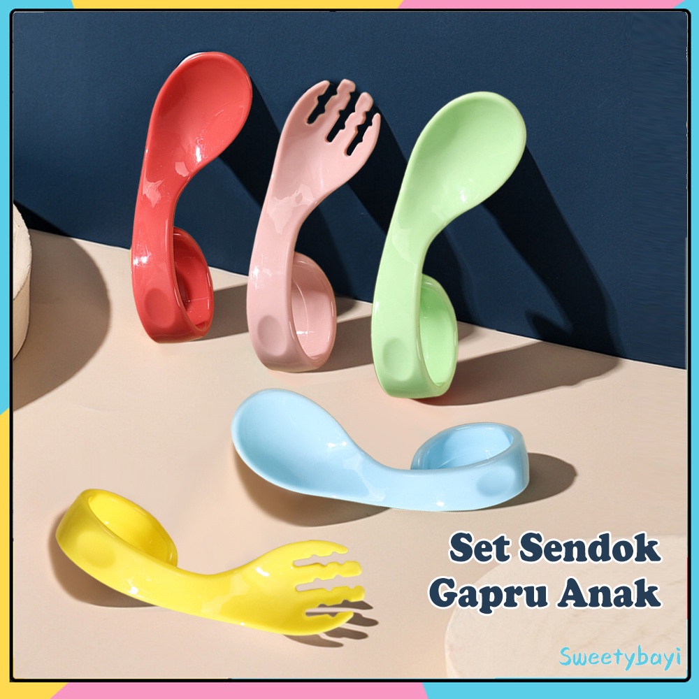 SweetyBayi Set sendok garpu anak training belajar makan  Training Spoon Fork model melengkung