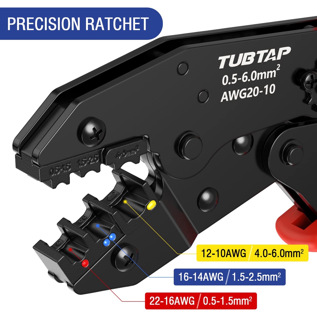 Tubtap 20-10 tang crimping untuk lug kabel, 700 buah lug kabel berisolasi, kit alat 0,5-6 mm² alat kabel tang