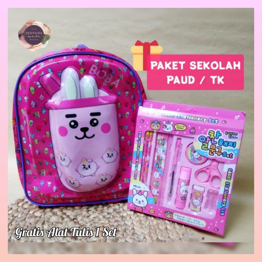 Tas Sekolah Anak Perempuan Tk Dan Paud Motif 3D Bob4 Gratis Alat Tuli 1 Set