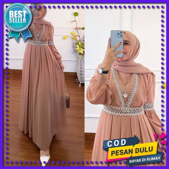 Terbaru 2023 Gamis Simple Trendy Viral Baju Gamis Maxy Import Farhana Dress Matt Crinkle Airflow Mix