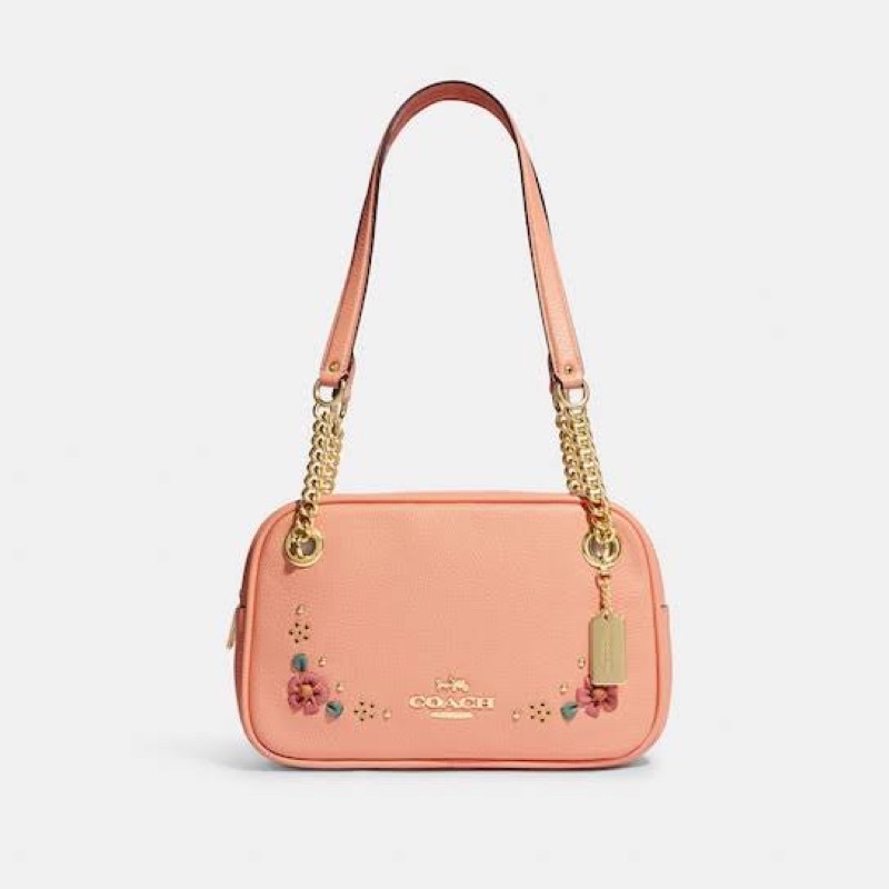Coach Cammie Chain Shoulder Bag With Floral Whipstitch Faded Blush multi