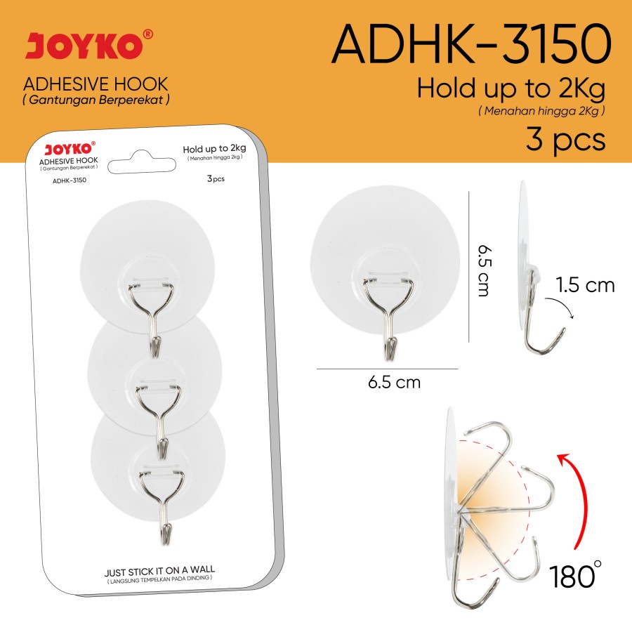 Adhesive Hook Gantungan Baju Tempel Dinding Stainless Joyko ADHK-3150