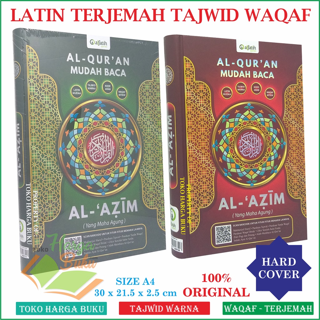 Al-Quran Al-Azim A4 HC BESAR Rasm Utsmani Tajwid Warna Terjemah Per Ayat Latin Rumi Perkata Mudah Baca Waqaf Ibtida’ Mushaf Al Qur’an Al ‘Azim ‘Adzim Scan Barcode Transliterasi Lat