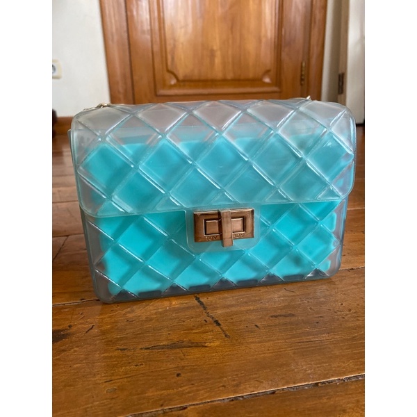 Tas Jelly Transparan Mint Hijau rantai