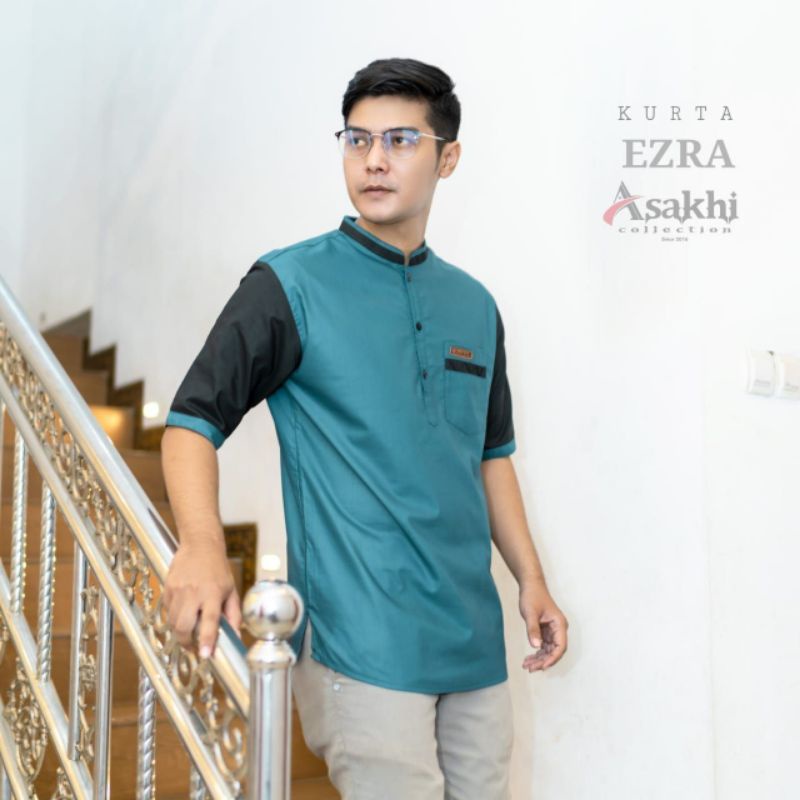 (NEW)ashaki_Koko pria kurta ezra terbaru lengan pendek | bahan katun spun motif EZRA