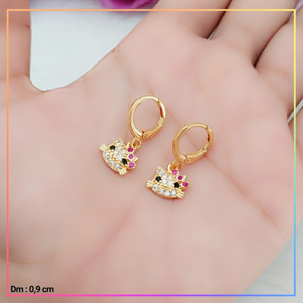 Anting xuping anting anak hello kitty mata hitam perhiasan lapis emas AA 035