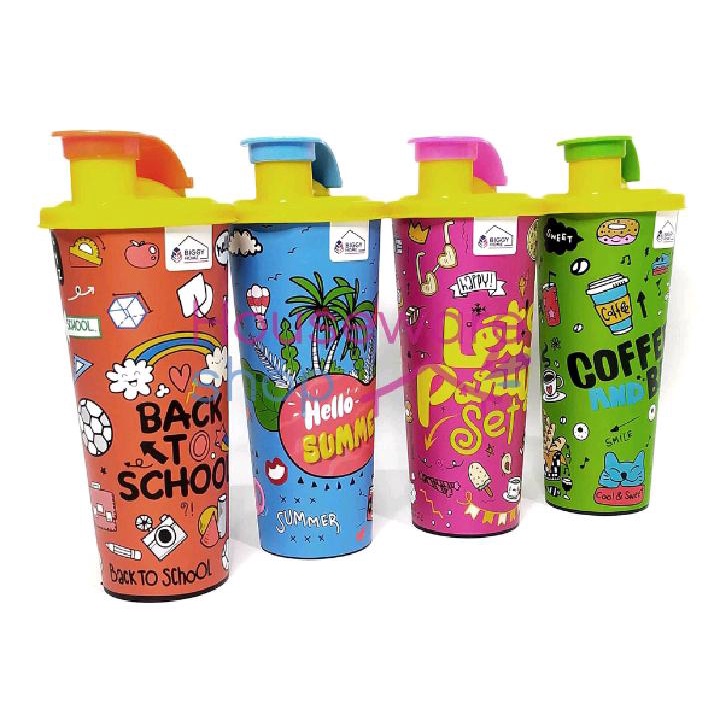 Gelas Tumbler Biggy Ware Botol Minum Milenial 450 ml Botol Minum Anak Wadah Air Minum Motif Lucu Gelas Tutup Plastik