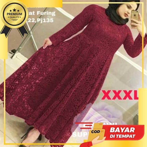 Terbaru Bisa Cod Ada Jumbo Xxl Ld 120 // Yuma Dress Brokat Premium Kombinasi Ceruty Gamis Model Duyu