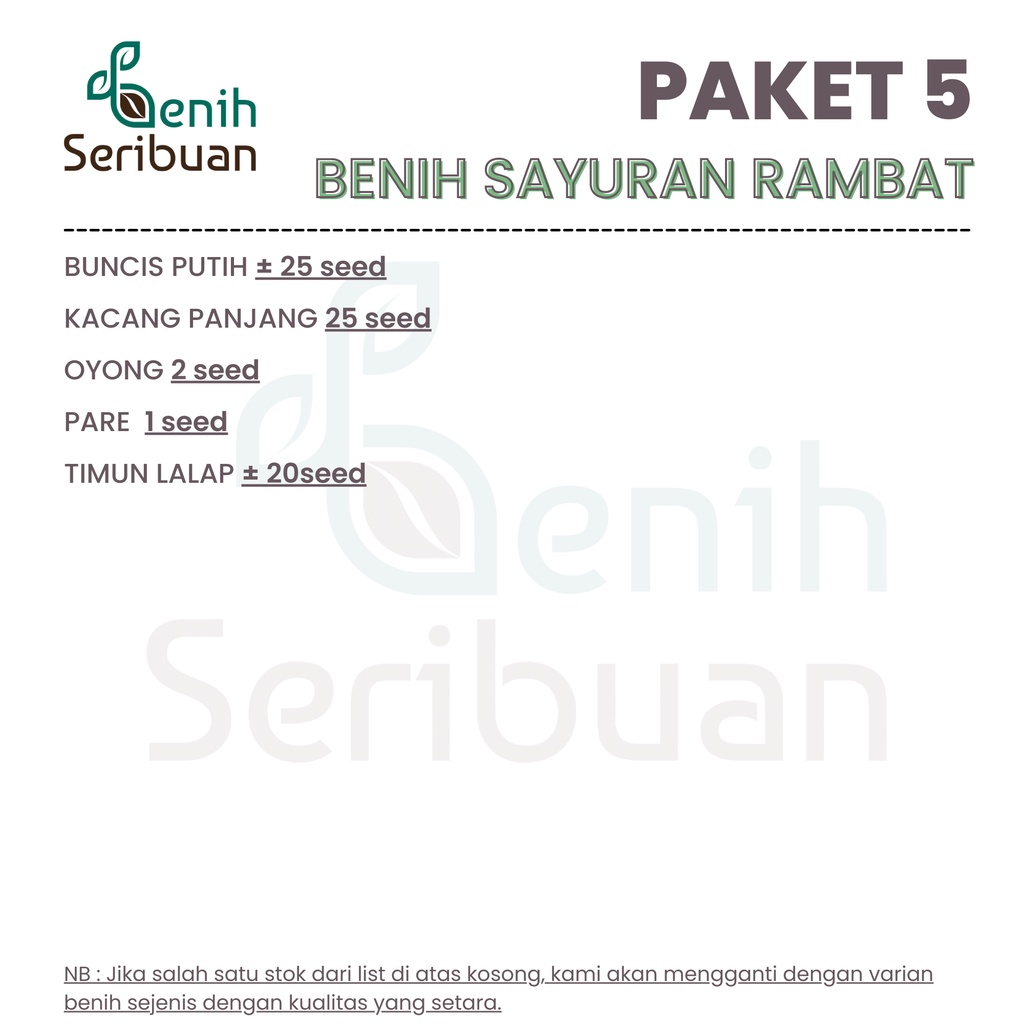 Benih Seribuan - Paket 5 Macam Bibit Sayuran Rambat Unggul