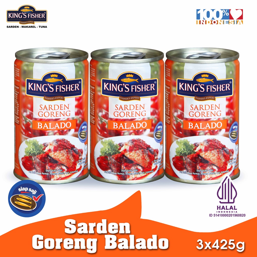 

King's Fisher PAKET 3 pcs Sarden Goreng Rasa Balado Makanan Kaleng 425 gr