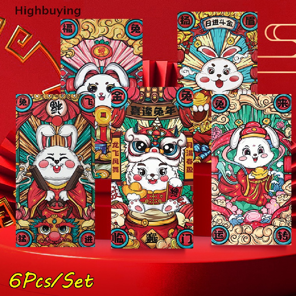 Hbid 6PCS/Set 2023apel Lucu Tahun Amplop Merah Festival Musim Semi Amplop Merah Kartun Kreatif Anak Hadiah Uang Packing Tas Beruntung Merah Packets Bag Glory