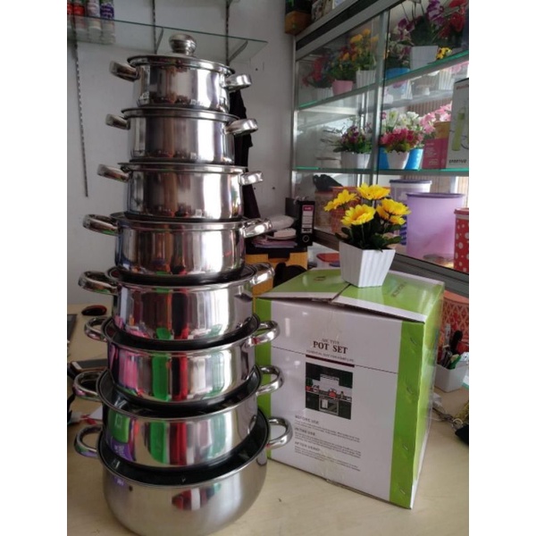 Panci Set 8 Pcs Stainless Steel Tutup Kaca HST