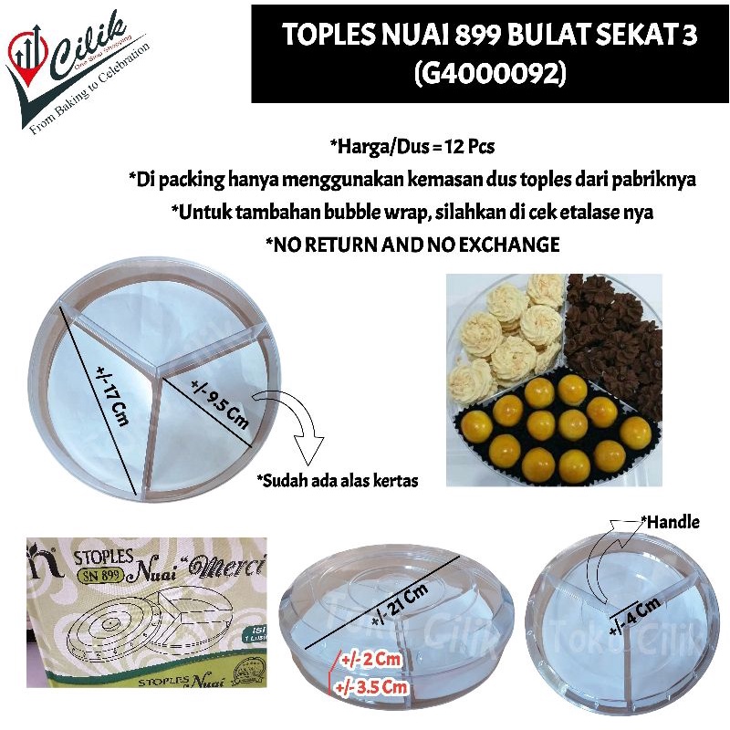 toples kemasan plastik nuai 899 bulat sekat 3 kuker kacang kue
