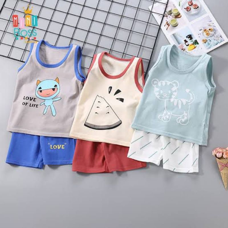 Setelan Renang Anak Baby Boy Tank Top And Shorts Set Premium 6-24 Bulan