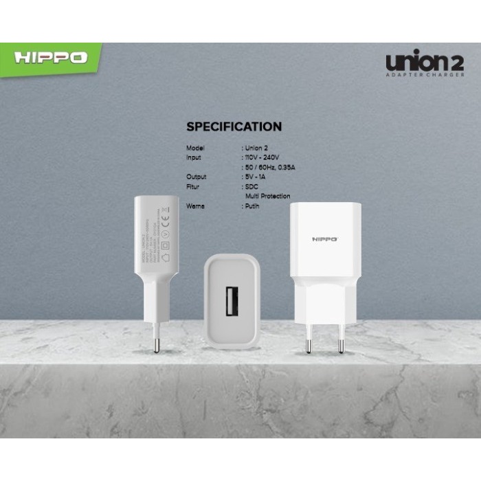 Hippo Adaptor Union 2 1A SDC USB Adapter Kepala Casan Colokan Charger Charging Rumah Type C Iphone Micro Travel Port Output USB A