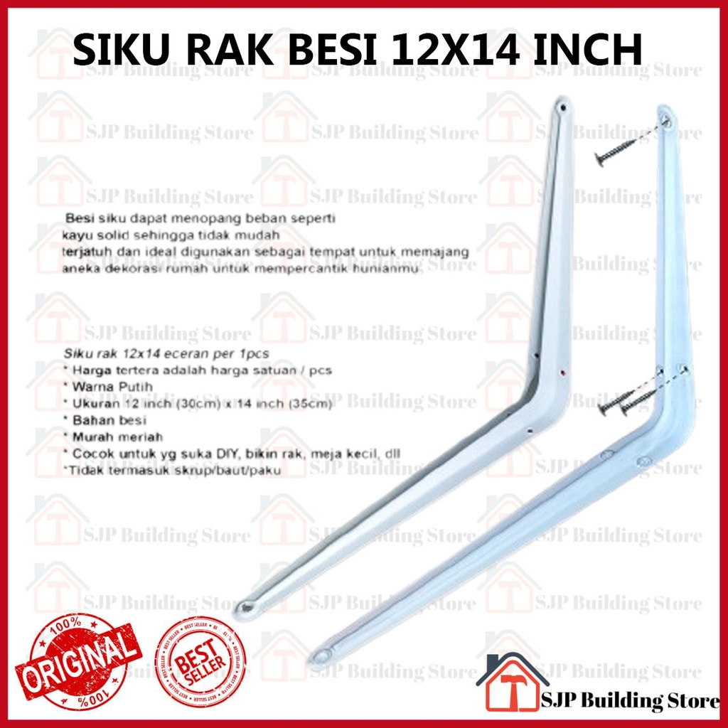 Siku Rak Putih Besi L Putih Uk. 12x14 Inch l Shelf Bracket l Penyangga Ambalan 1 Pcs