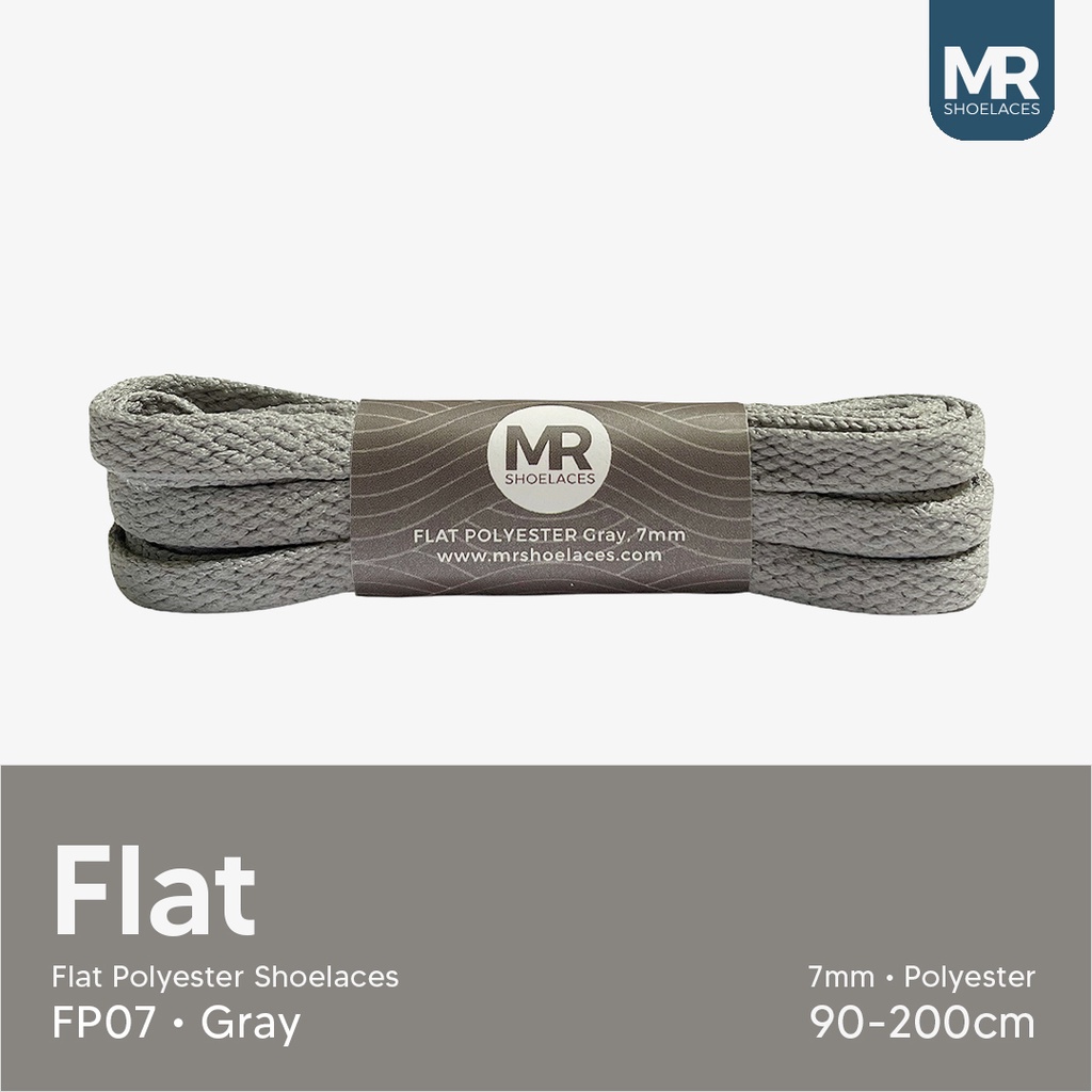 Original MR Shoelaces FP07 Abu-Abu (Gray) Tali Sepatu Pipih Flat 7mm 90cm-200cm Polyester Premium Shoelaces