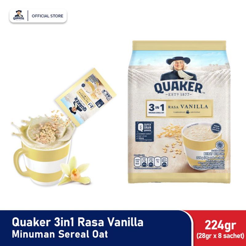 Quaker 3in1 Minuman Sereal Oat Chocolate/Vanilla 224gr (24gr x 8 shacet)