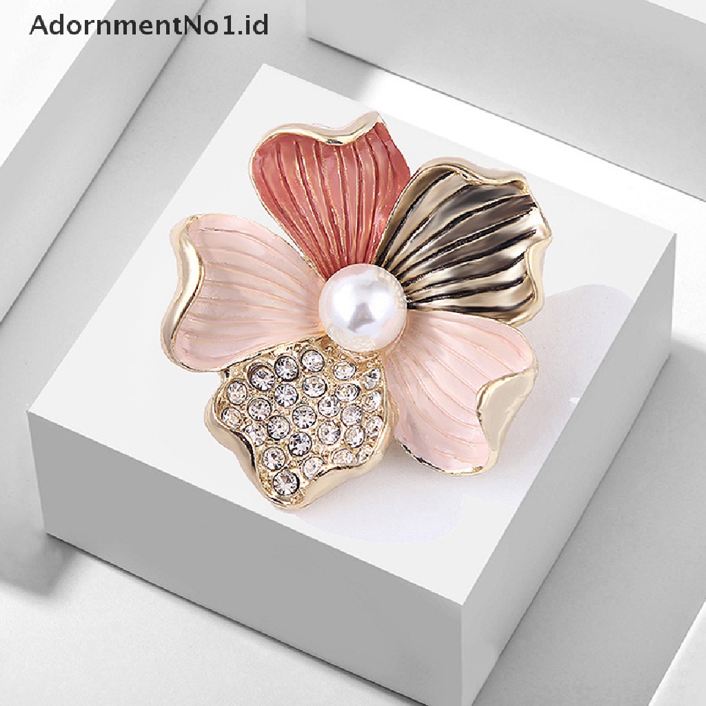 [AdornmentNo1] Fashion Kristal Berlian Imitasi Mutiara Bunga Bros Pin Wanita Gadis Anti-exposure Brooch [ID]