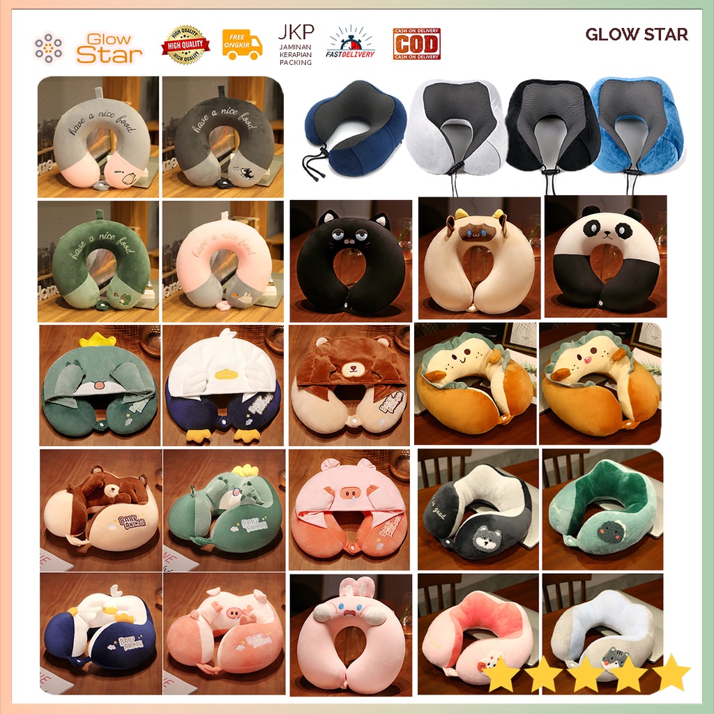 Bantal Leher U-Shape Travel Neck Pillow Blue Kantor Istirahat Nyaman Memory Foam / Poliester Mobil Perjalanan Lucu Kartun Kucing Beruang Anjing Shiba Pinguin Biru Pink Putih Hadiah Ulang Tahun