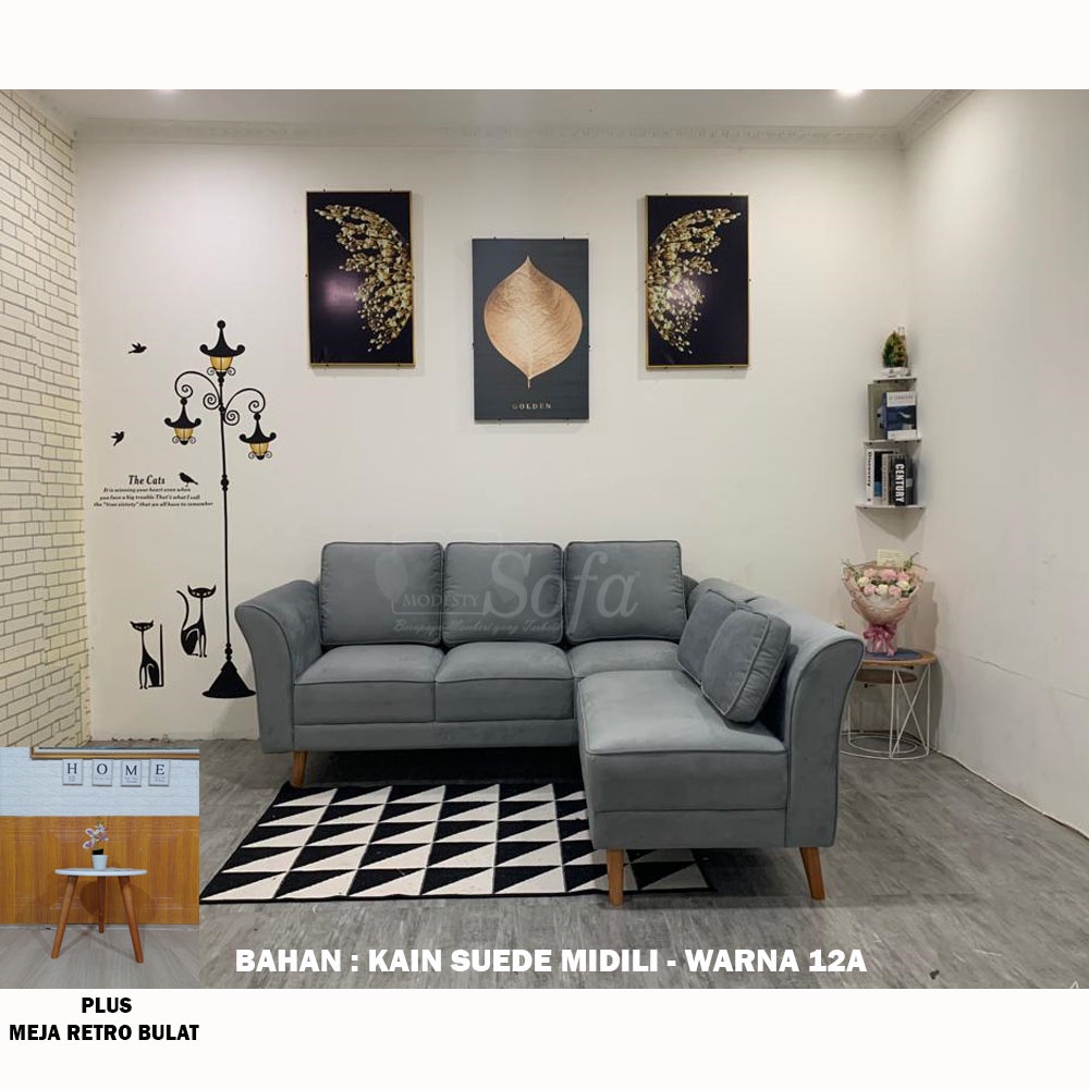 Sofa Kekinian / sofa murah / sofa Modern / Sofa Minimalis L Minang BT Standart 17 + Meja Retro Bulat