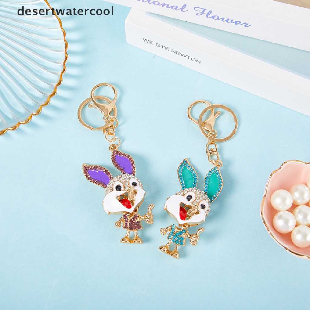 Deid Kreatif Hewan Kecil Fashion Kristal Berlian Imitasi Yang Indah Enamel Kelinci Gantungan Kunci Bertatahkan Berlian Kelinci Pasangan Kunci Cincin Tas Liontin Logam Gantungan Kunci Martijn