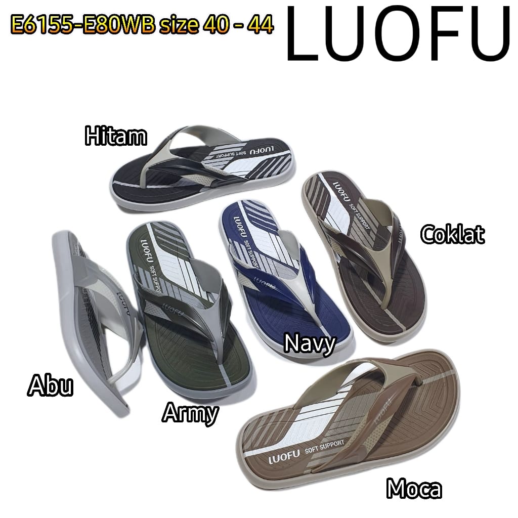 LUOFU ORIGINAL sandal karet empuk murah cowok jepit sendal japit cowok import E6155-E80WB