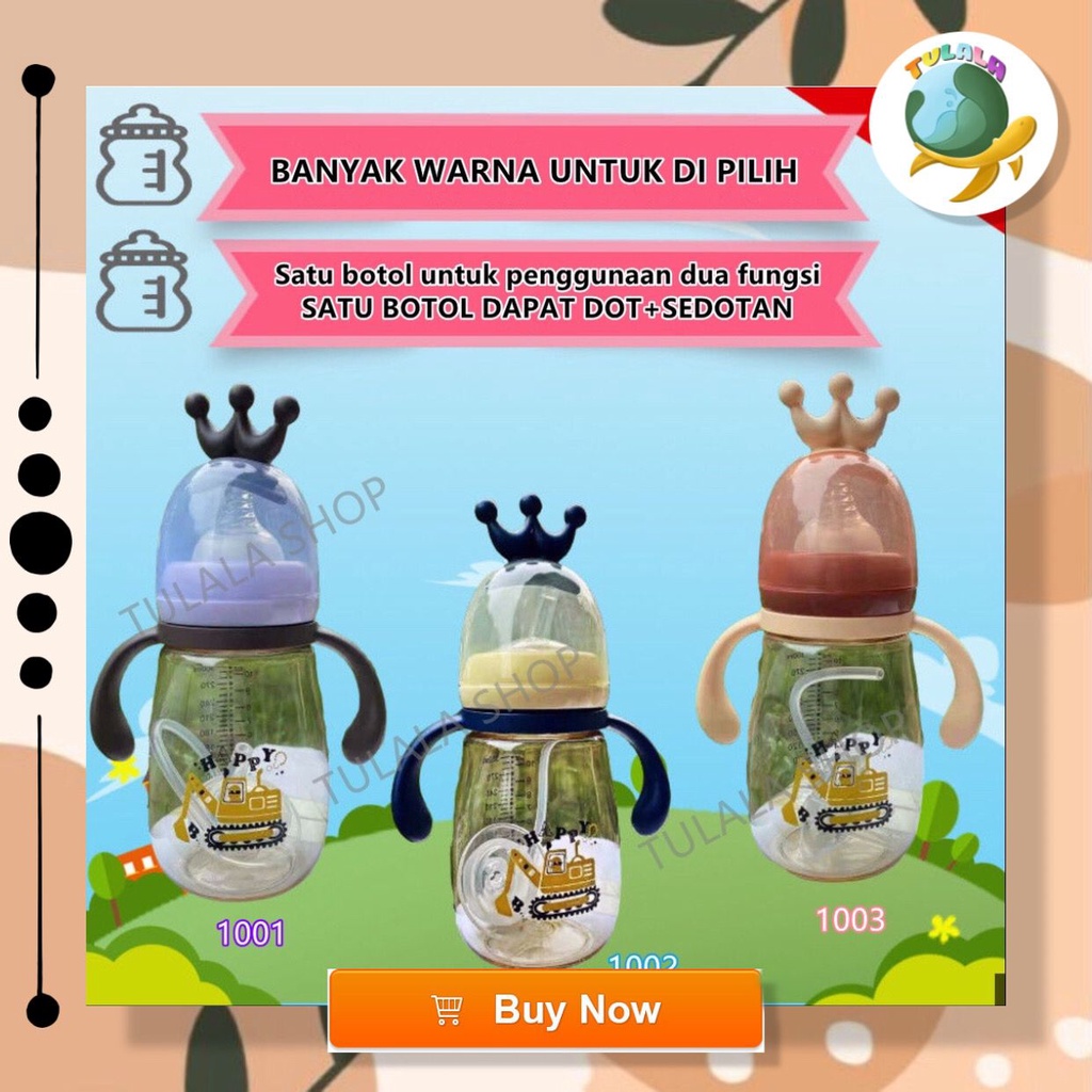 [TULALA SHOP]Botol Minum Anak/Botol 2 IN 1 Dot dan sedotan/Karakter rabbit Bear Tutup Clip/import/botol Kartun 300ML/Botol Jerami Anak/botol import