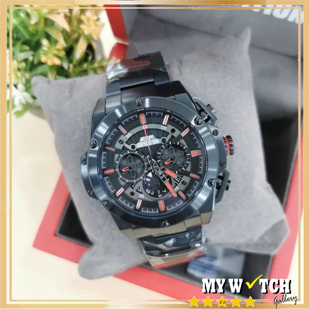 Jam Tangan Pria / Cowok Expedition Chronograph E 6830 MC Rantai Stainless Anti Air Original 100% Ter