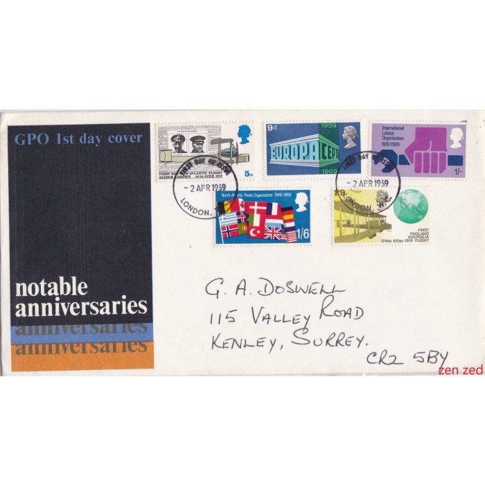 

A818 Prangko Inggris FDC 1969 Anniversaries 1 Pcs