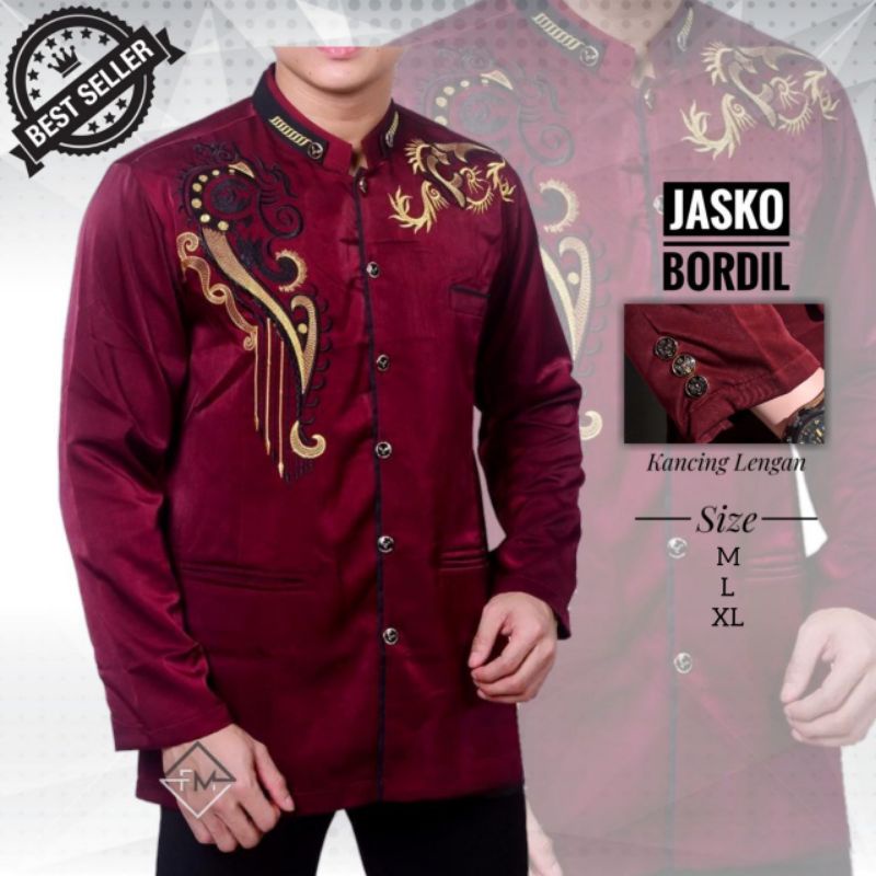 KARTIKA READY M L ATASAN BAJU KOKO JASKO JAS KOKO PRIA COWOK LENGAN PANJANG BORDIR BORDIL WARNA BIRU