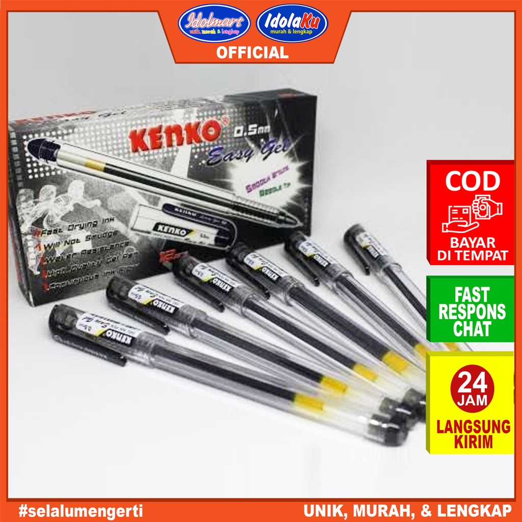 

IDOLMART Pulpen Gel Kenko Easy Gel Hitam 0.5mm / pcs- Karawang