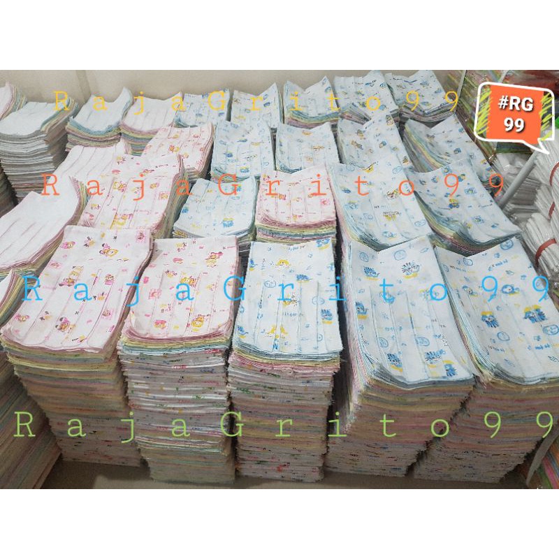 Gurita Bayi Putih PRINT bhn KATUN Tebal isi 1 Lusin / Gurita Baby Premium, Grita mori Sablon Halus / Grito ikat Gambar / Gurita Tali, Bahan katun - Grosir 12 pcs