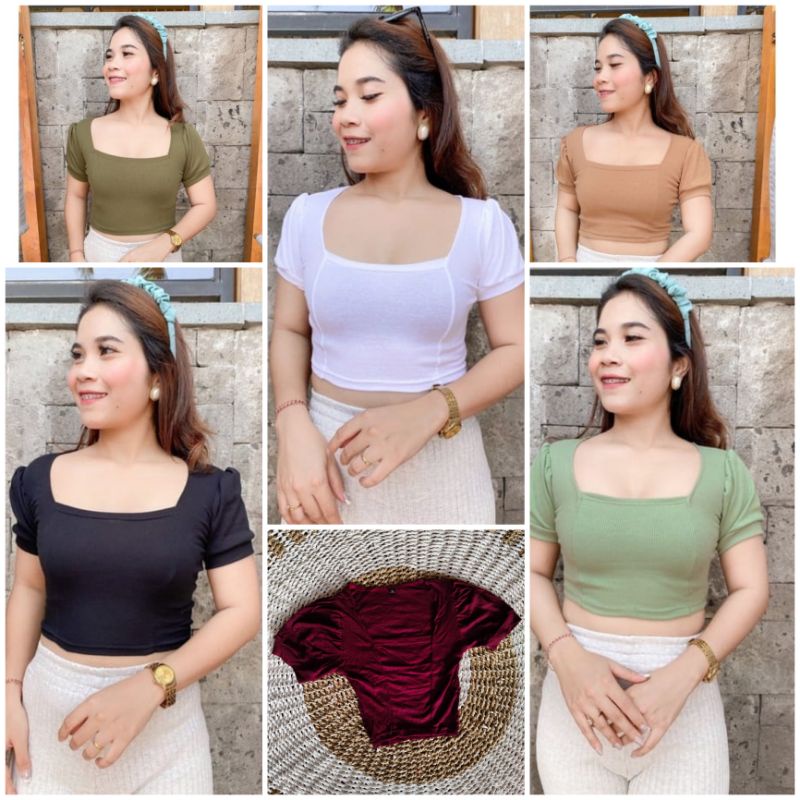 PAKAIAN / ATASAN WANITA VELICIA CROP TOP BAHAN RIB MURAH | PAKAIAN WANITA CROP TOP KEKININ MURAH