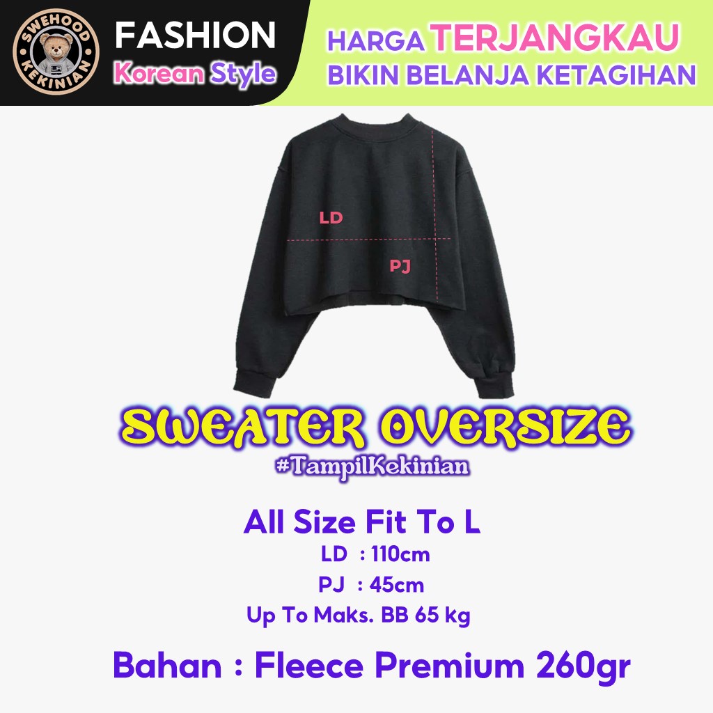 POCHINKI Sweater Kpop Crop Crewneck Sweatshirt Wanita Kekinian Oversize Fashion Outfit Ootd Korean Style Sweter Crewnek Switter Krunek Perempuan Sweeter Viral Remaja Atasan Cewek Premium BB 45-65 PB 50 LD 110 Fleece Tebal Model Terbaru