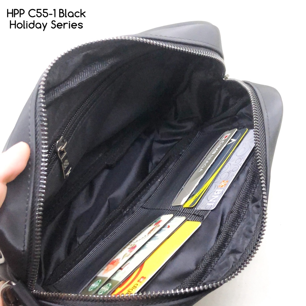 clutch pria hushpuppies C55-1 Black holiday series premium tas antiair waterproof