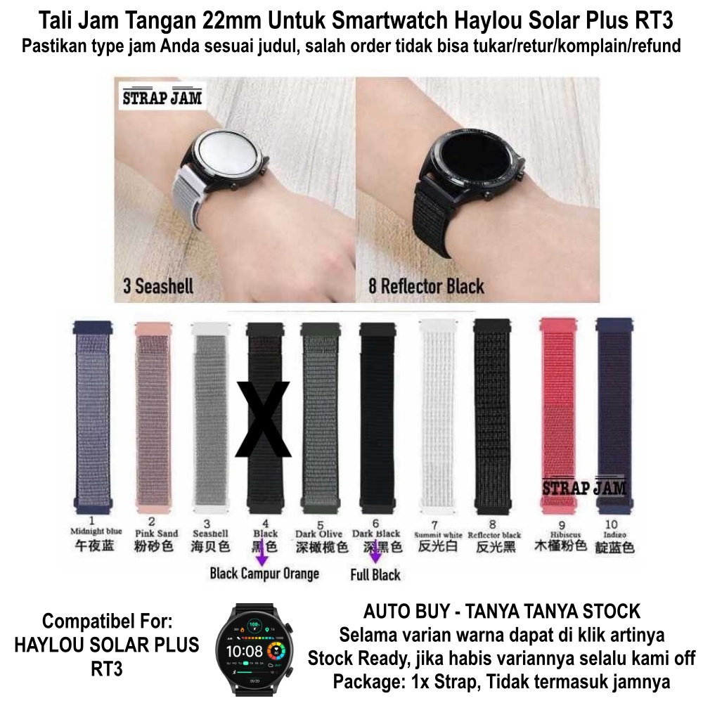 Sport Loop Strap 22mm Untuk Haylou Solar Plus RT3 - Tali Jam Tangan Velcro Nyaman