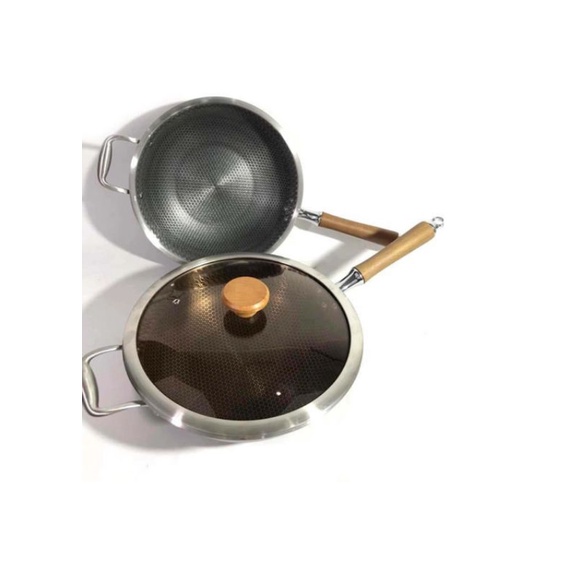 HOME PRO Stir Wok Stainless Steel Jasper 32Cm w/ Glass Lis