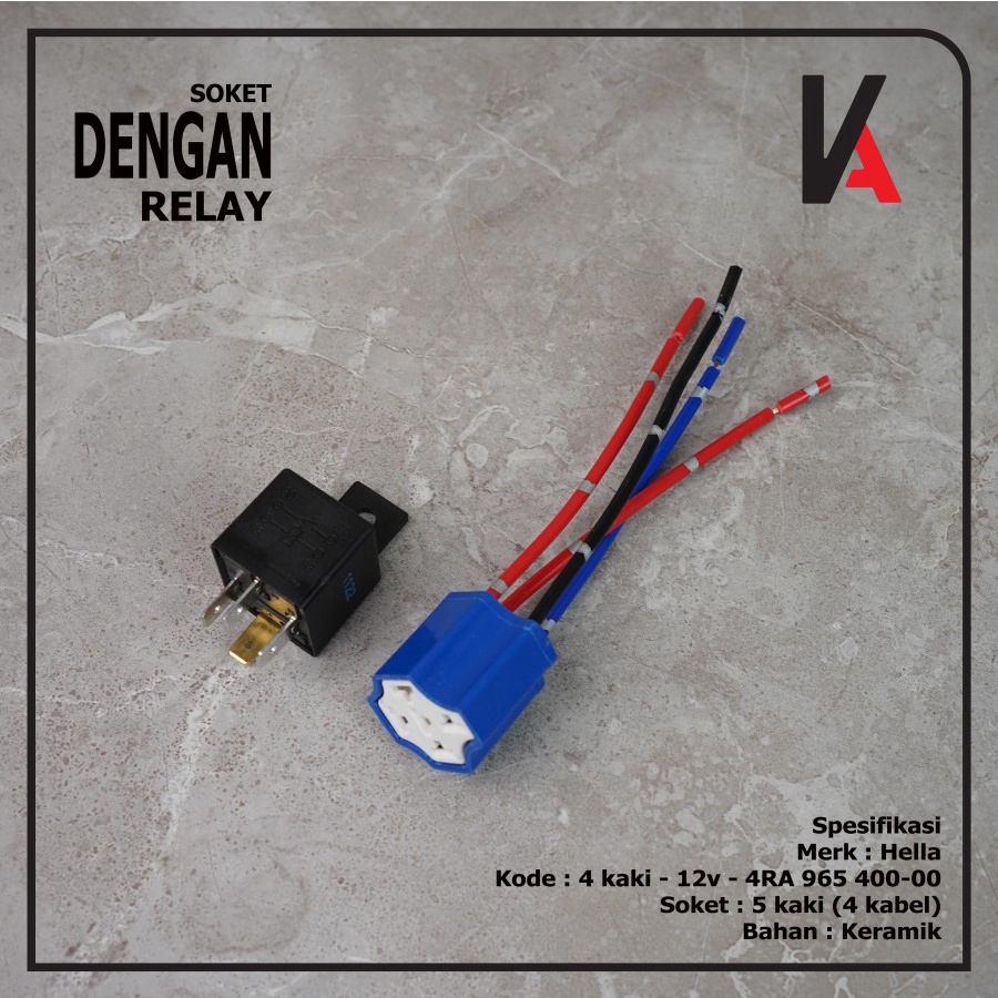 Socket Cable Relay Ceramic / Soket Relay Keramik Relay BOSCH / HELLA 4 Kaki 12v  Untuk Klakson &amp; Lampu Original