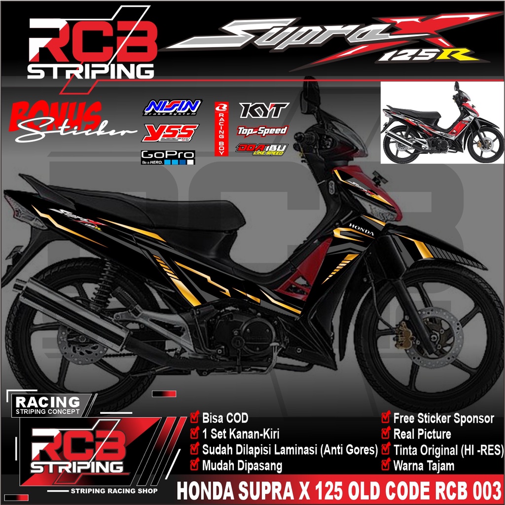 STRIPING VARIASI SUPRA X 125R STIKER SUPRA X 125 OLD SEMI FULL BODY DESAIN RACING MINIMALIS RCB 003