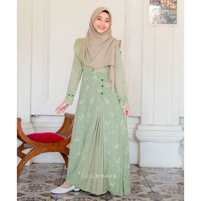 DANICA DRESS JILBRAVE | Dress Muslimah Motif Bunga Ala Jepang Bahan Rayon dan Toyobo