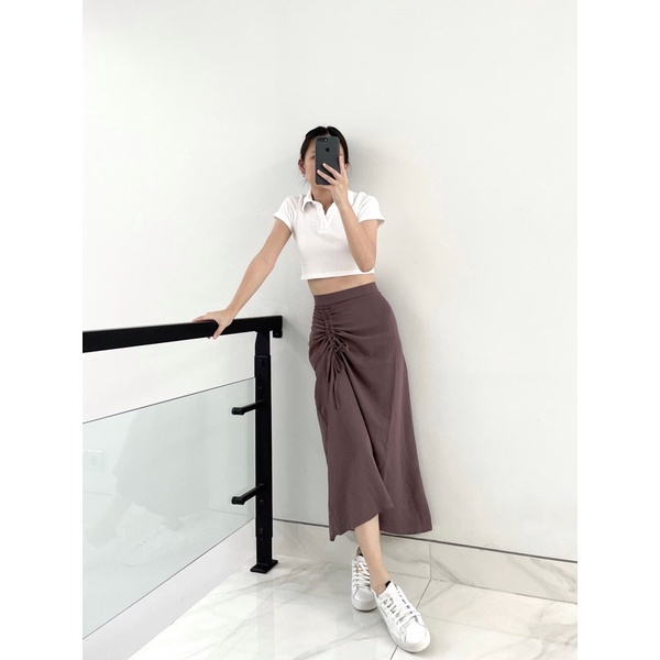 VS - Tamara Skirt / Rok Serut Casual Korean Look / Joseph Skirt Midi Maxy/ Rok Wanita Korean Terbaru