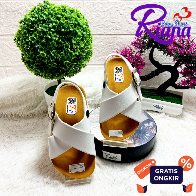 BA53 Sandal Anak Birken kulit sintetis Leather premium tebal motif Silang sintetis gesper murah terbaru usia 10-30 Bulan